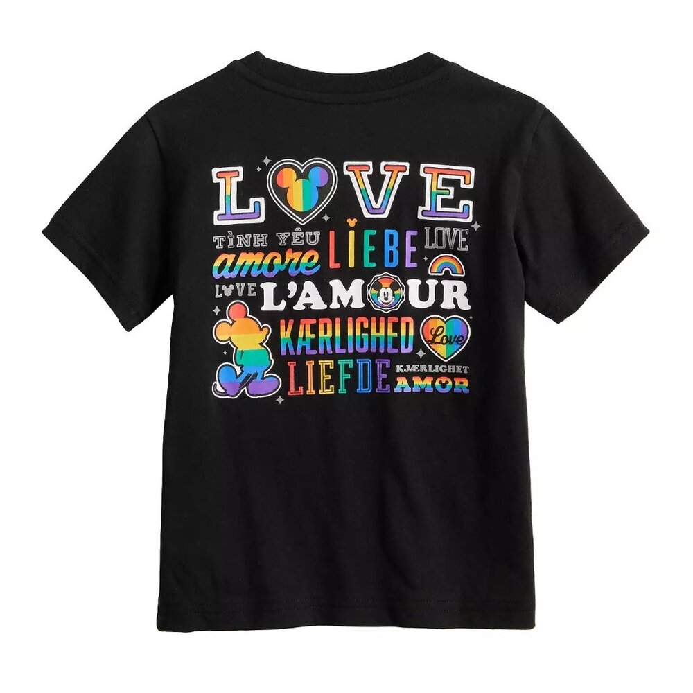 Disney Pride Kids 4T "Love" Multi-Language Black Tee LGBTQ+ Support